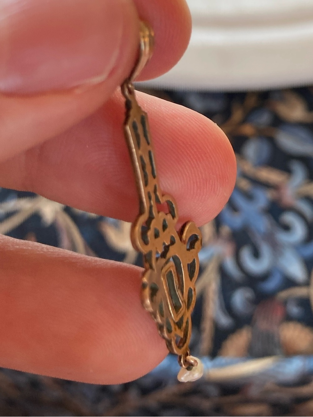 Antique Victorian Natural Pearl & Garnet Paste Lavaliere Pendant - Picture 5 of 9